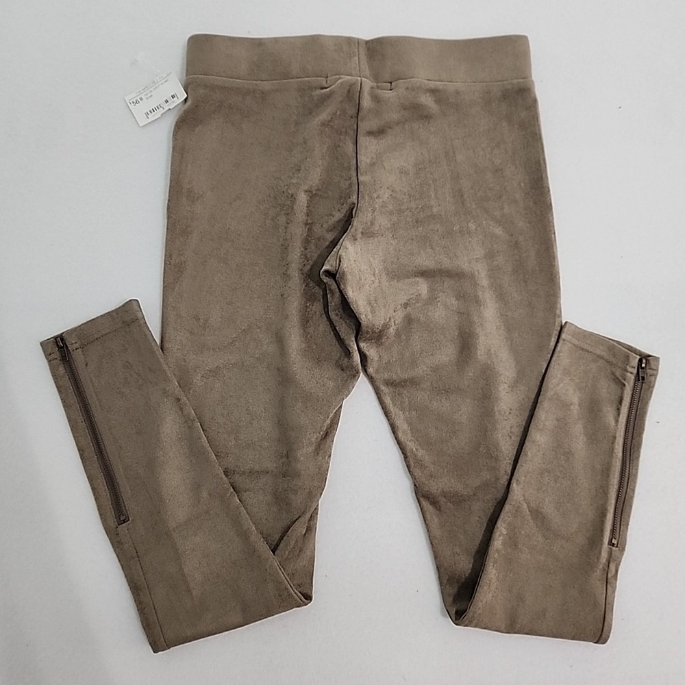 The Impeccable Pig Women's Brown Moto Style Suede Like Legging Pants Small